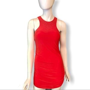 Cache - Poppy Colored Embellished Mini Dress M